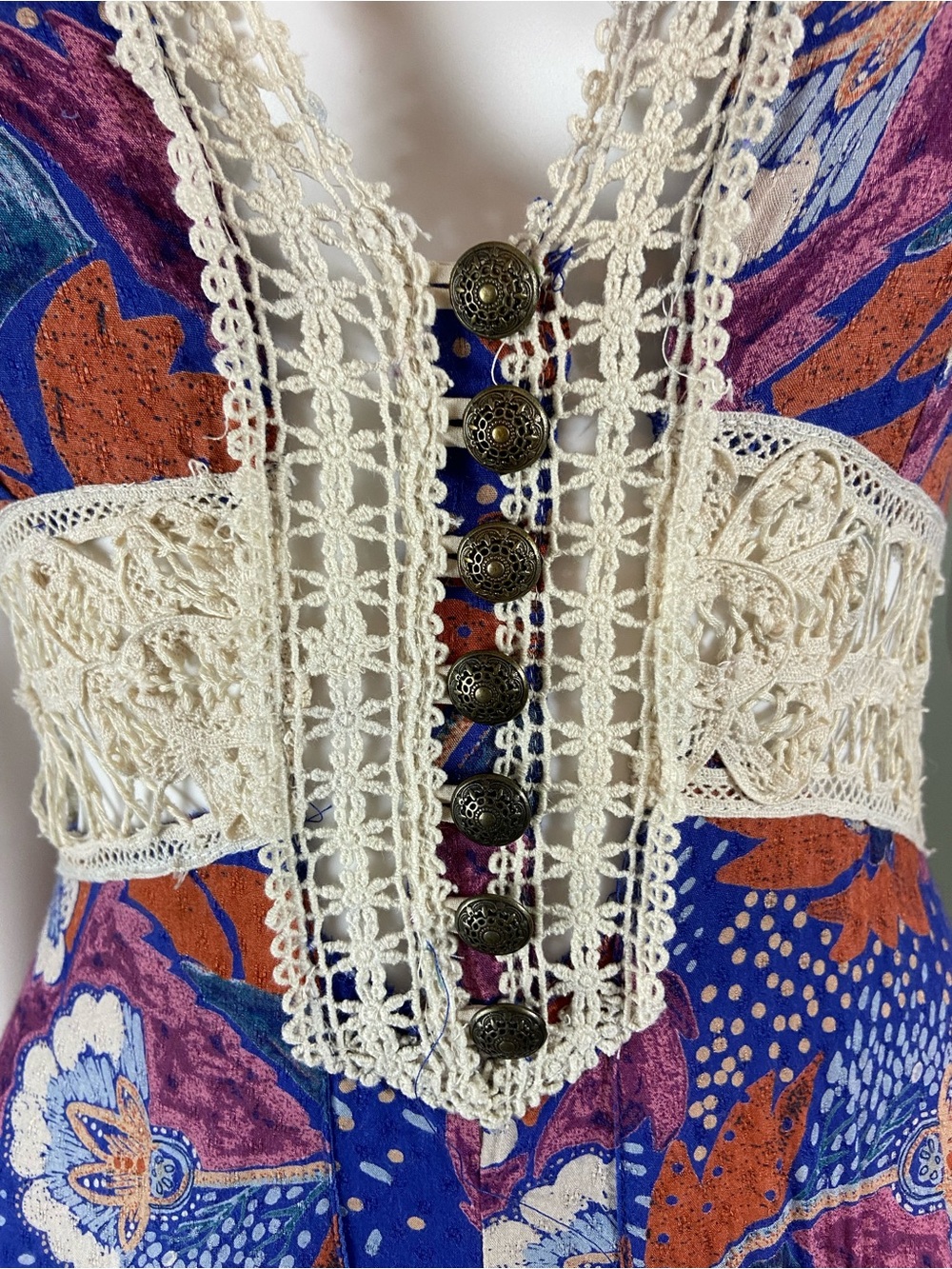 Free People Jolene Floral Crochet Lace Maxi Dress Cobalt Blue Small S - Picture 4 of 15